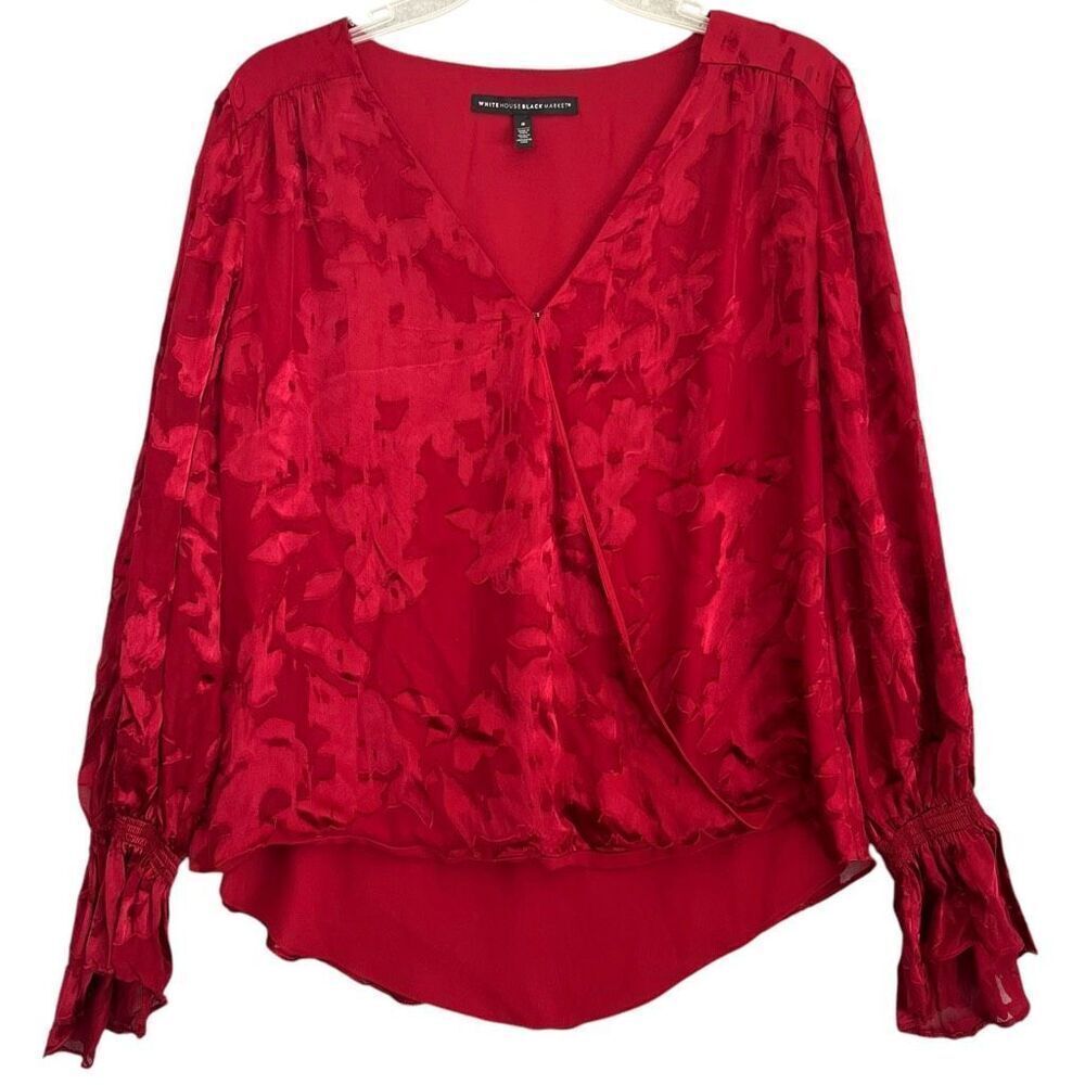 White House Black Market Wrap Top Size 8 Burnout Velvet Silk Witchy Whimsigoth